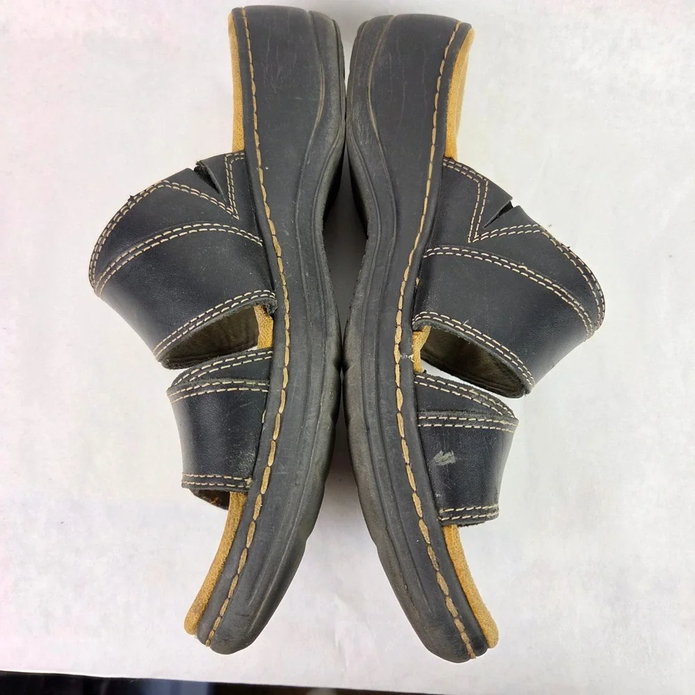Clarks Collection Lexi Willow Black Slide Slip On Summer Sandals Wedge Casual
